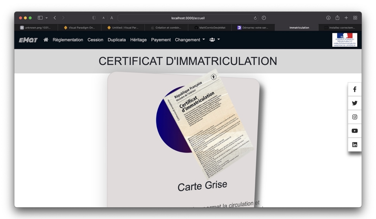 Projet Certificat d'immatriculation en NodeJS pour un commercant automobile.